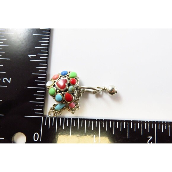 Sterling Cross Heart & Ball Colored Stone Pendant Charm SX 925 - Picture 7 of 7